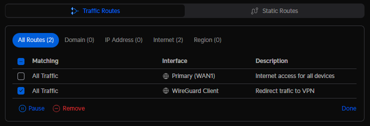 Faire passer le trafic réseau d'un équipement à travers un VPN